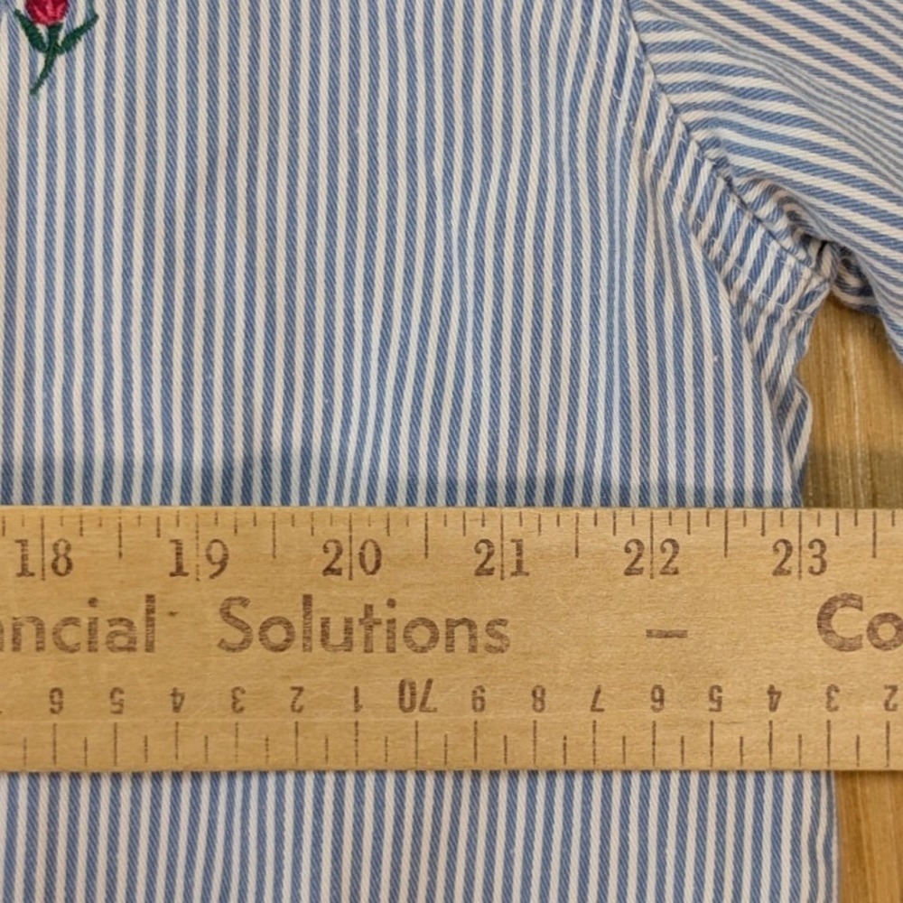 Vintage Bobbie Brooks 90s Embroidered Teddy Bear Stripe Shirt Denim Collar Large - Picture 6 of 7